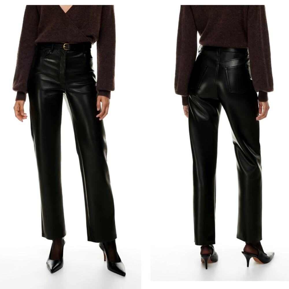 Aritzia Wilfred Melina Faux Leather Pants Womens 12 Black Straight Leg High Rise